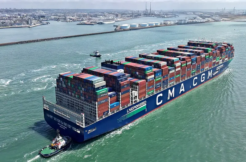 Container ship leaving port